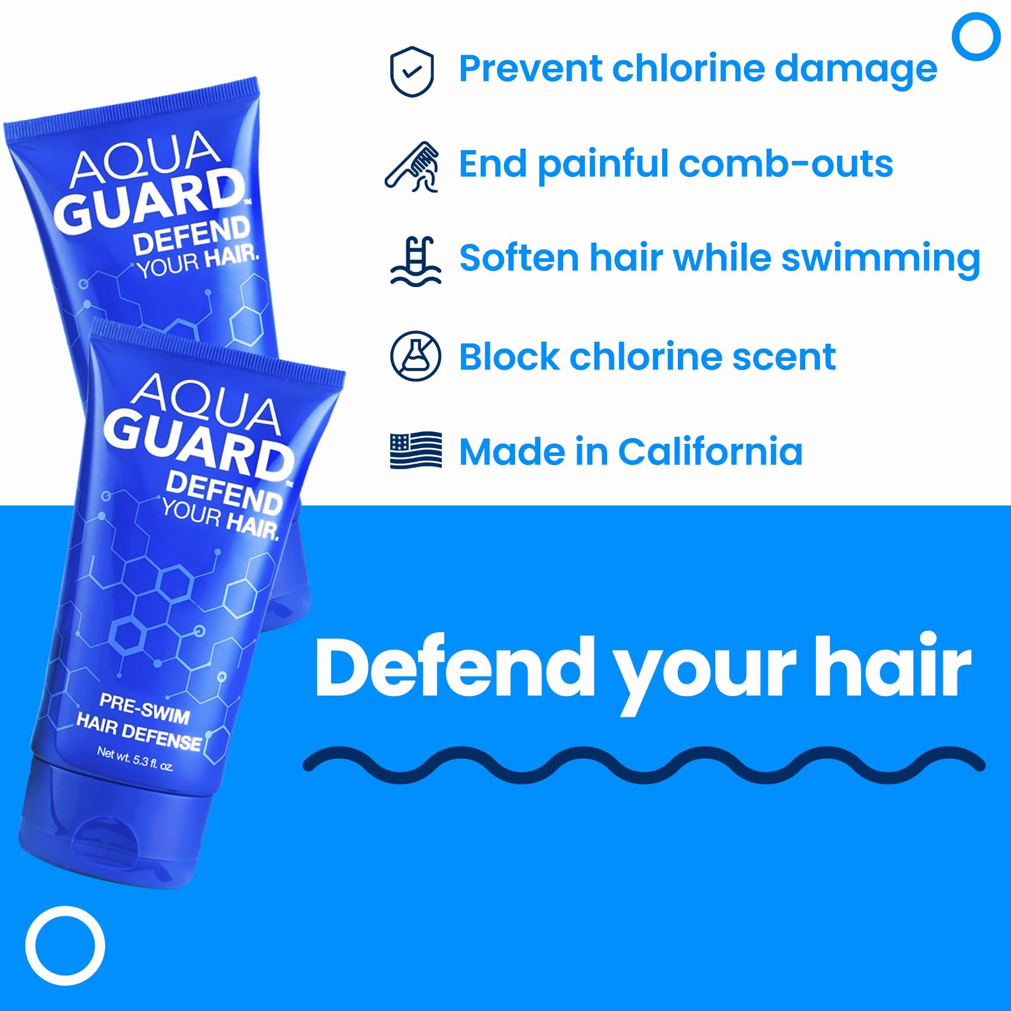 AQUA GUARD Pre-Swim Hair Defense, Prevents Chlorine Damage (2-Pack) | Softens & protects for blonder blondes, vibrant color, and manageable curls. UV protection, made in California
