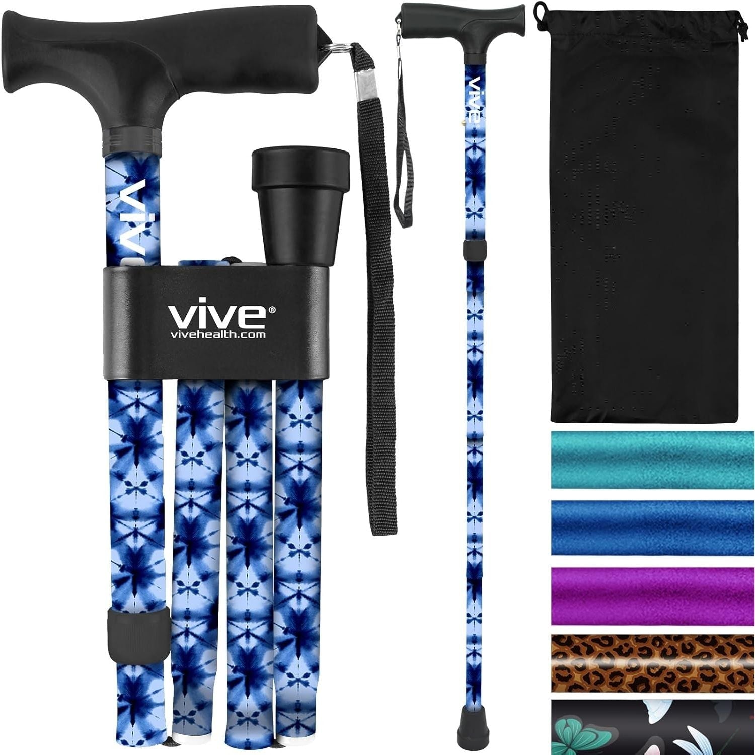 Buy now Vive Folding Cane - Foldable Walking Cane for Men, Women - Fold-up, Collapsible, Lightweight, Adjustable, Portable Hand Walking Stick - Balancing Mobility Aid - Comfortable Ergonomic Handle Blue Burst at indiglob india