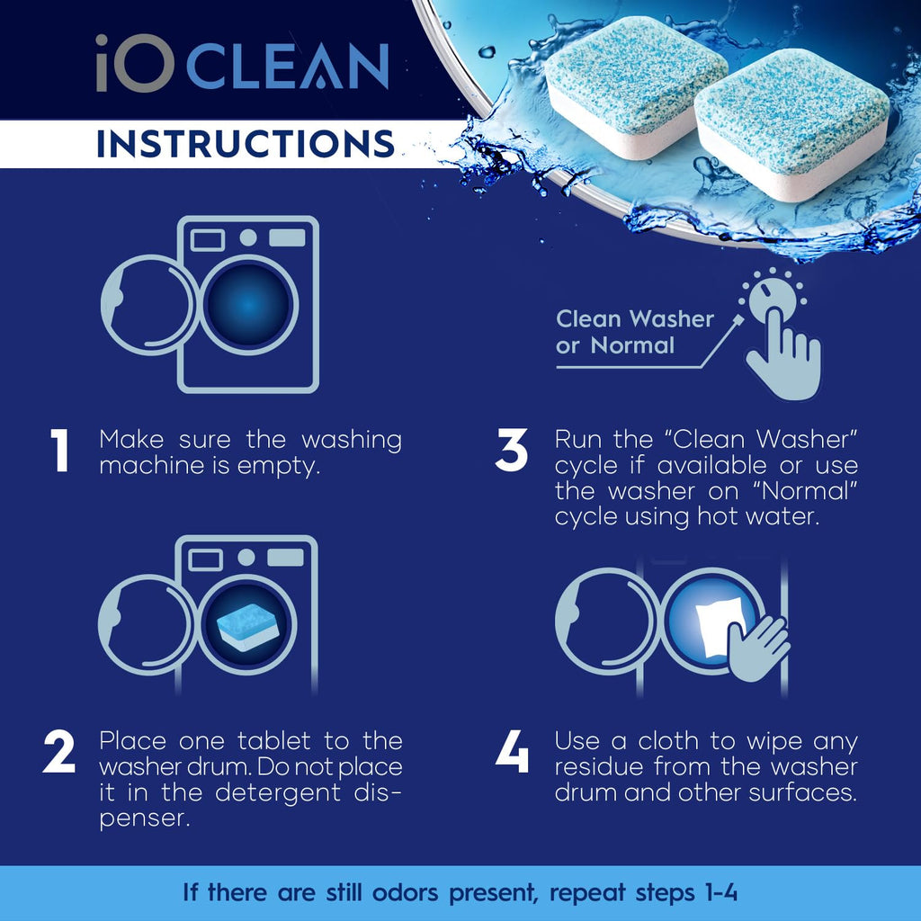 iO CLEAN Washing Machine Cleaner Descaler Tablets, 24 Count |1 Year Supply
