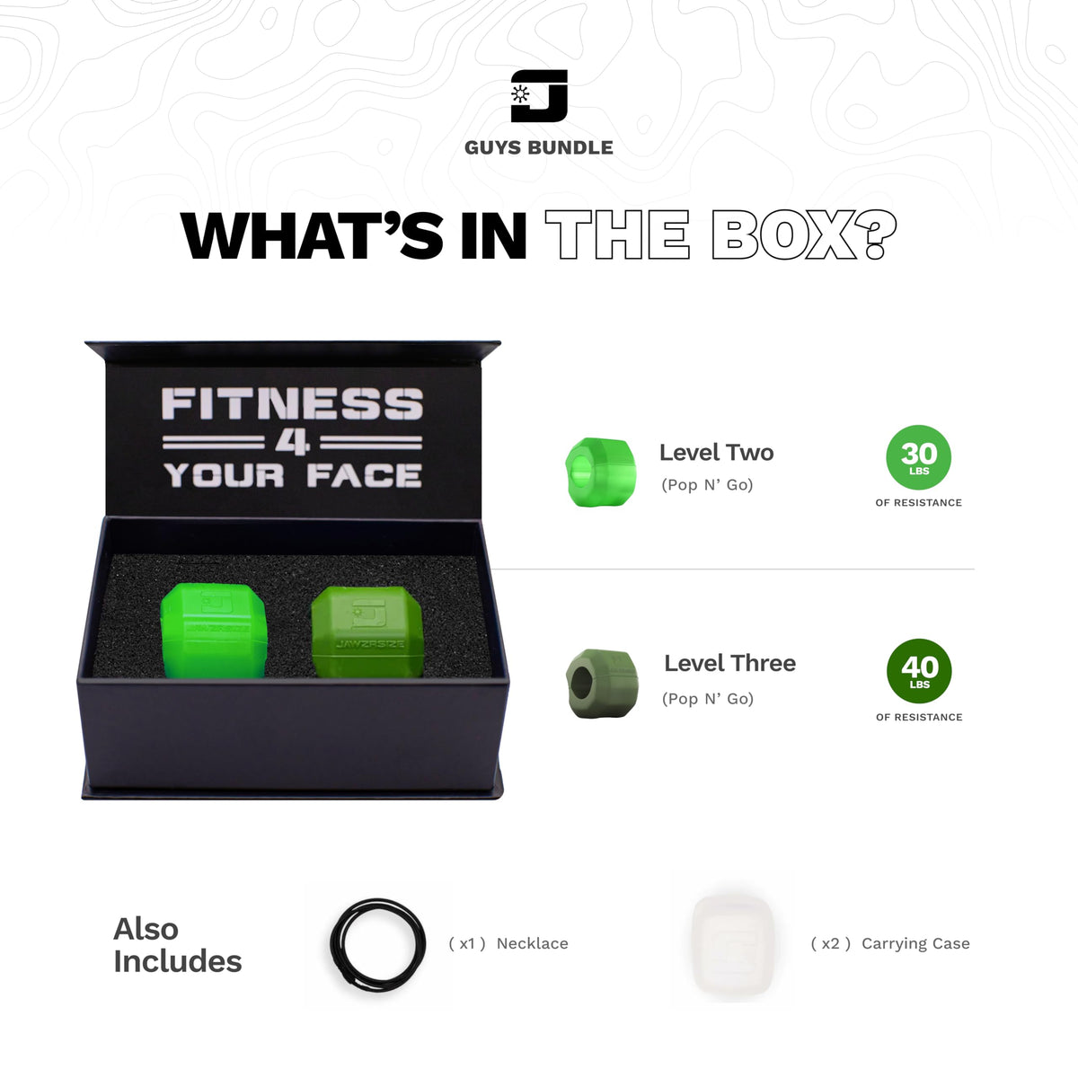 Jawzrsize Pop N Go and Custom Fit Jaw Enhancer Bundles - Jaw, Face, and Neck Exerciser and Toner, Green, 2 Count