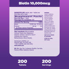 Natrol Biotin 10000mcg, for Healthy Hair, Skin & Nails, 200 Tablets | Support Healthy Hair, Skin and Nails for Those Low in Biotin, Support Healthy Carbohydrate, Fat & Protein Metabolism