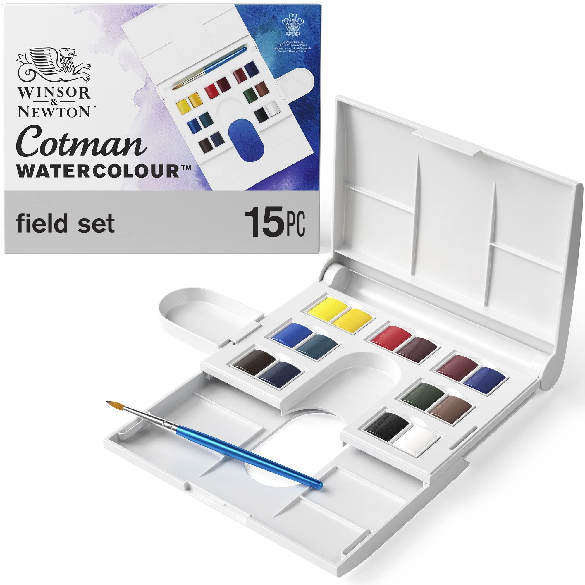 Buy now Winsor & Newton Cotman Watercolor Paint Set, Field Pocket Set, 12 Half Pan w/ Brush, Sponge, Bottle 14 Half Pan Field Set at indiglob india