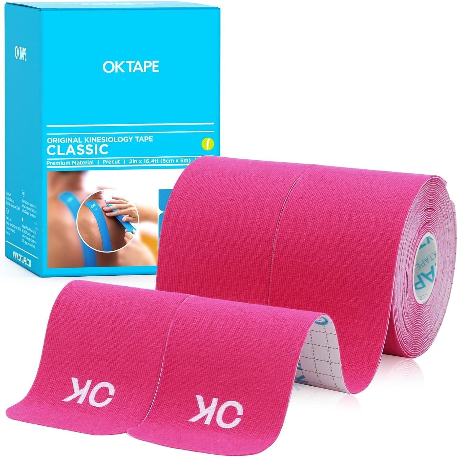 Buy now OK TAPE Kinesiology Tape 10 inches Precut, 20 Strips, Cotton Elastic Athletic Tape Latex Free, 2in x 16ft, Black 2 Rolls Pink at indiglob india