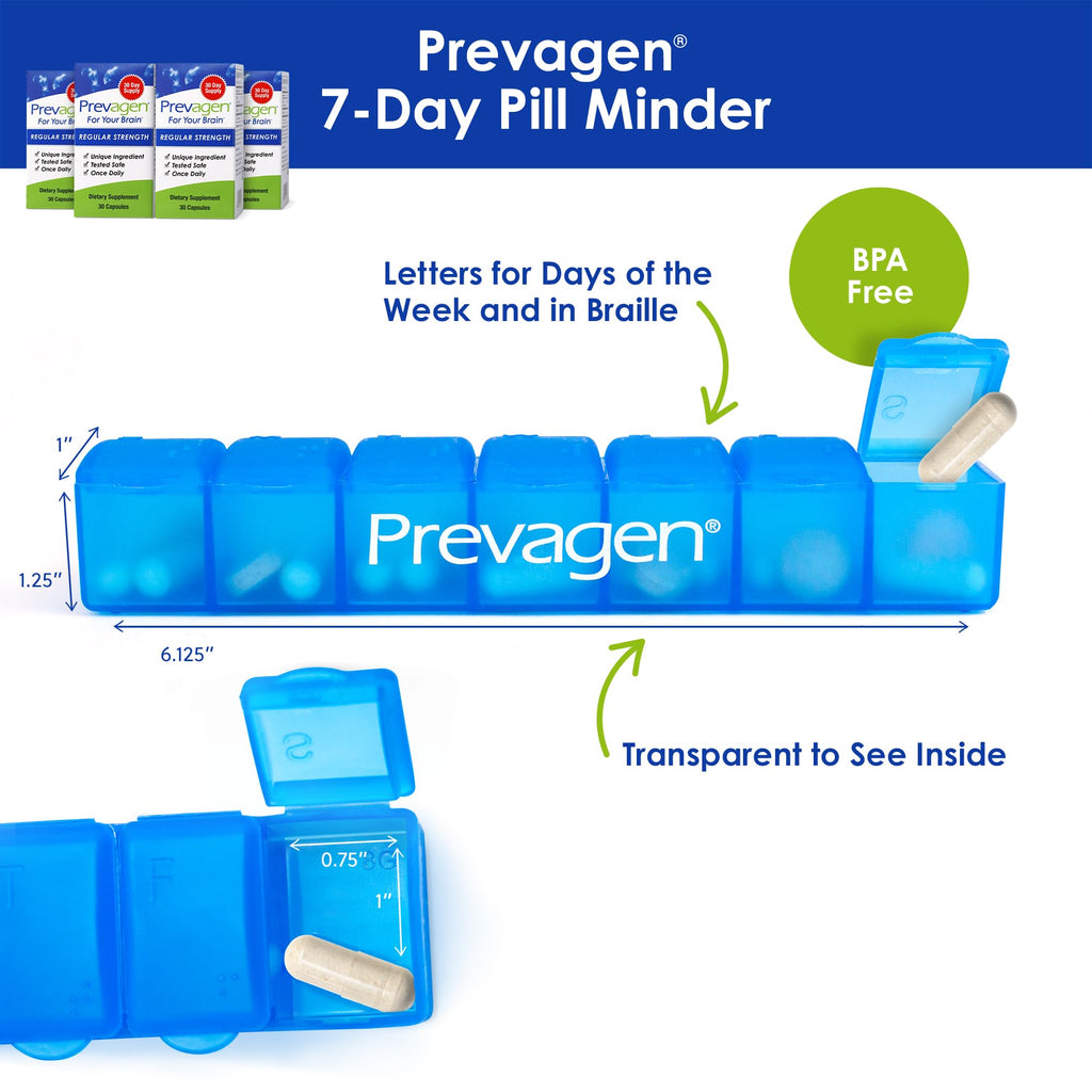 Prevagen Regular Strength with 7-Day Pill Minder, 30 Capsules, 4-Pack | For Your Brain, 4 Month Supply, 10mg Apoaequorin, 50mcg Vitamin D3