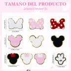 20Pcs Mouse Themed Patch, Pink Mouse Chenille Patches Gold Edges Bowknot Iron On Patch for Bags Hat DIY Clothing Repair