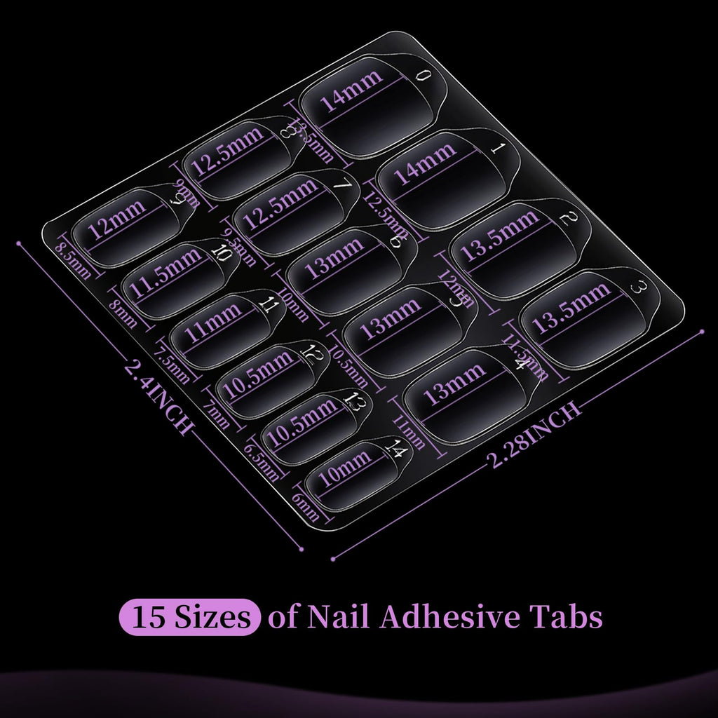 Teenitor 600pcs Press on Nail Adhesive Tabs, 15 Sizes of Nail Stickers for Press ons, Press on Nails Glue Stickers Press on Nail Sticky Tabs, Clear/Yellow
