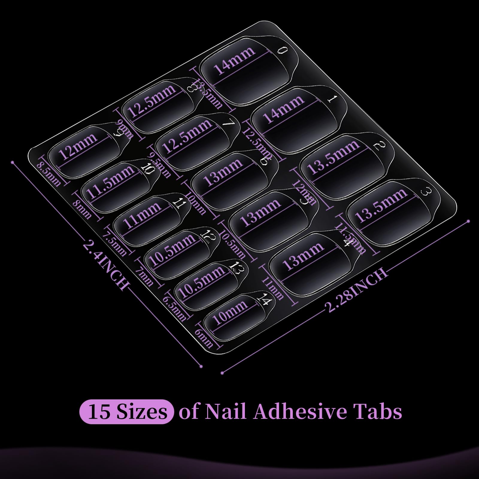 Teenitor 600pcs Press on Nail Adhesive Tabs, 15 Sizes of Nail Stickers for Press ons, Press on Nails Glue Stickers Press on Nail Sticky Tabs, Clear/Yellow