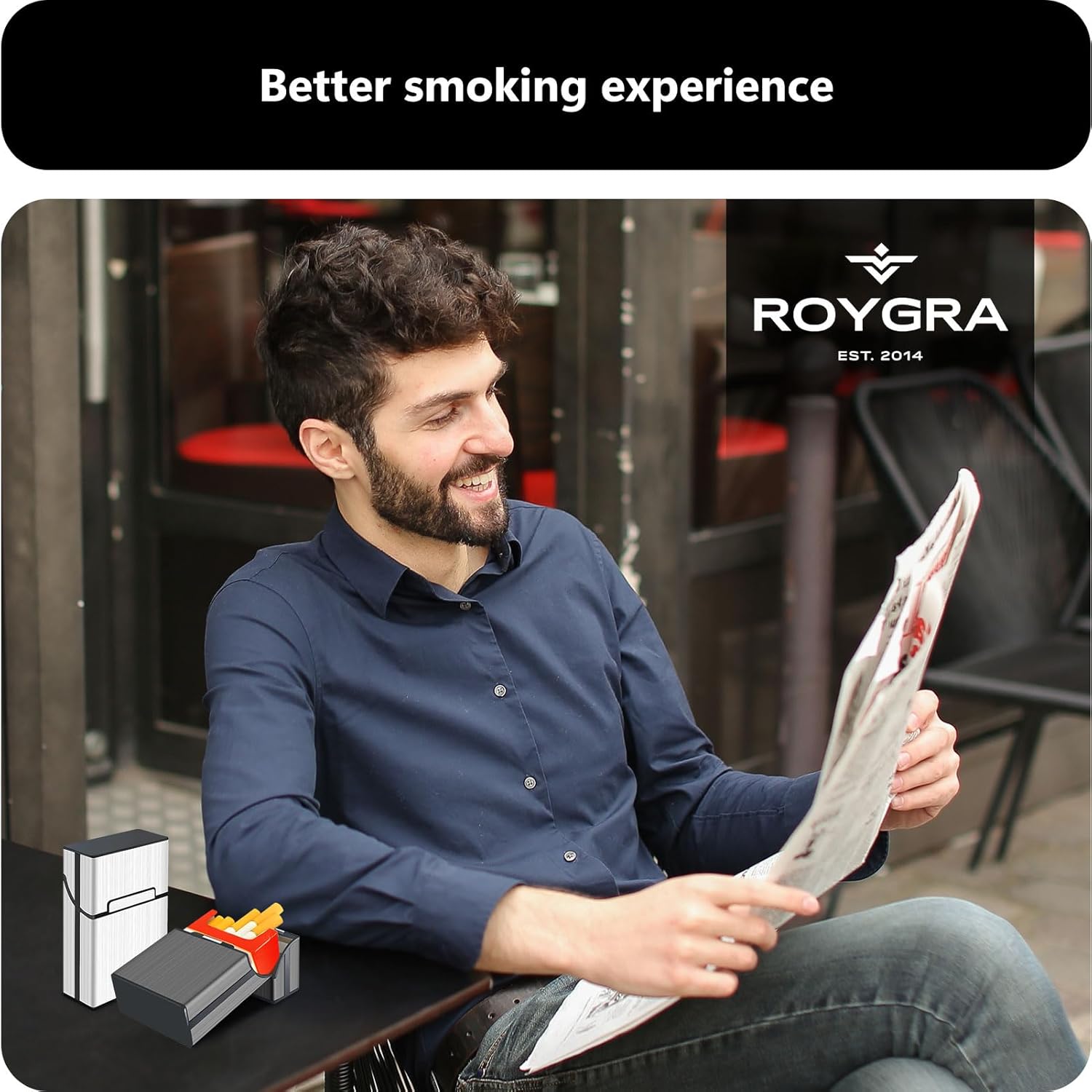 Buy now roygra Cigarette Case (2 Pack), Magnetic Switch 20pcs Cigarette Holder Case for Men Women, Cigarettes Smoking Accessories, Metal and Plastic Box for Smoke (Blue + Rosegold, 85mm King Size) at indiglob india