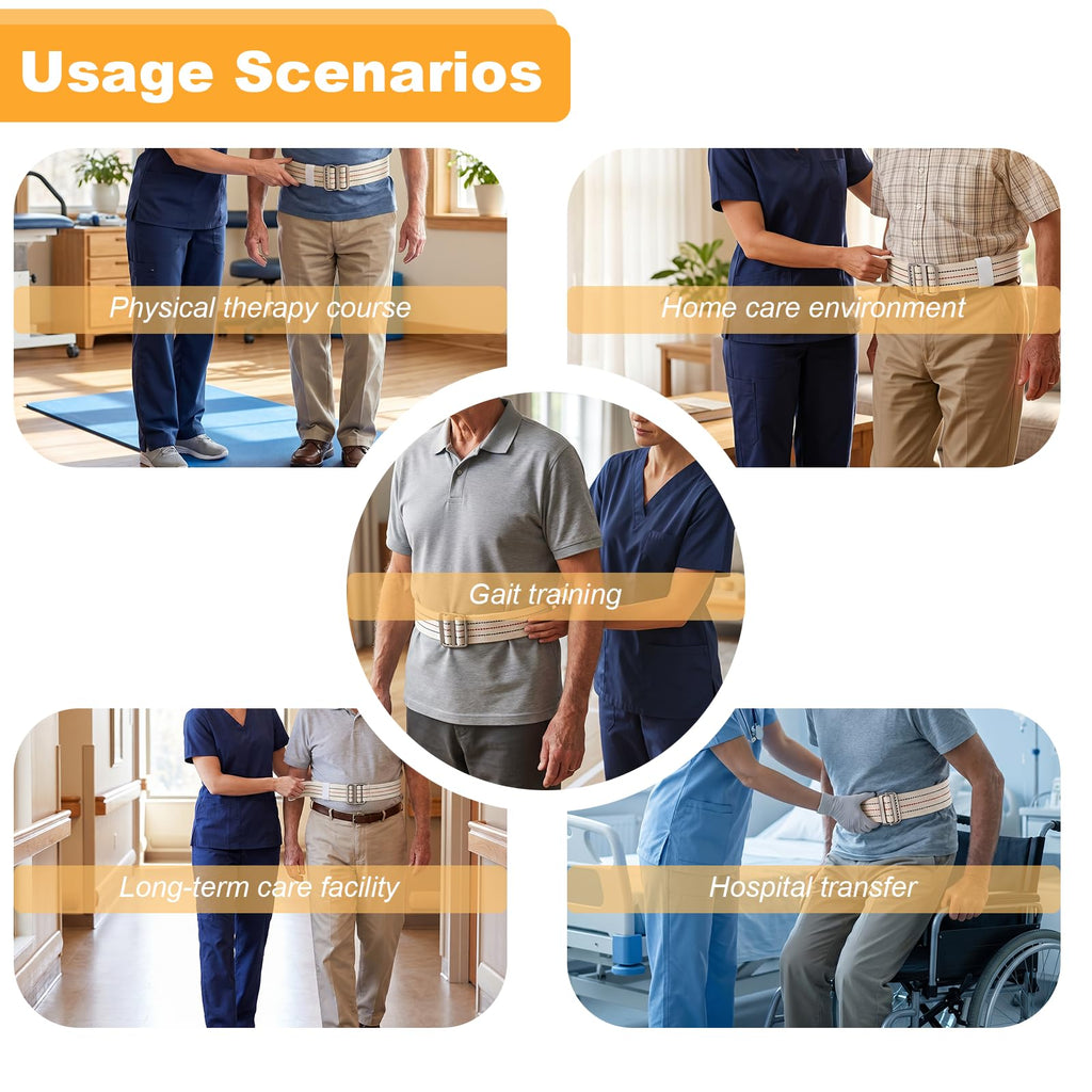 60×2 Inch Gait Belt for Seniors, Gate Belts Medical for Elderly, Transfer Belt for Physical Therapy, Elderly Care, Rehabilitation Patients, Therapist with Durable Metal Buckle with Anti-Slip Serrated