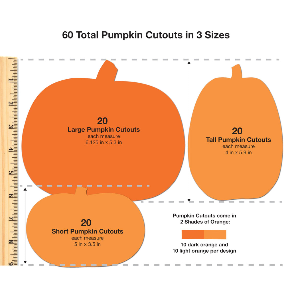 Pumpkin Cutouts, Orange, 3 Designs, 60 Piece