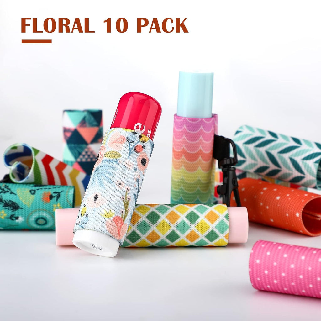 Buy now Sureio 10 Pack Lip Balm Holder Keychain Compact Clip On lipstick Lip Gloss Holder Keychain Elastic lipstick Sleeve Clip (Floral Style) at indiglob india