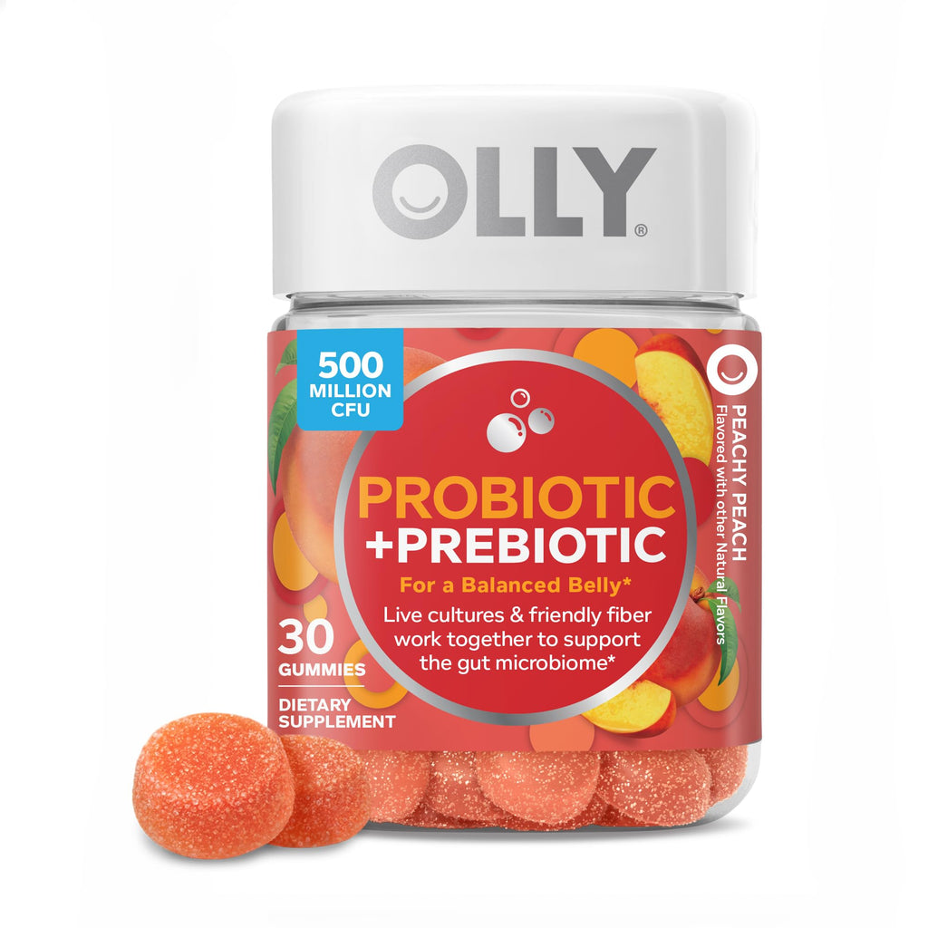 OLLY Probiotic + Prebiotic Gummy, 500 million CFUs, Peachy Peach - 30 Count