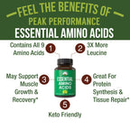 All 9 Essential Amino Acids Supplement. Capsules with 3X More Leucine | Muscle Recovery, Growth. EAA Supplement Better Than BCAA / BCAAS Branched Chain Aminos Acid. USA Tested EAAs for Men + Women