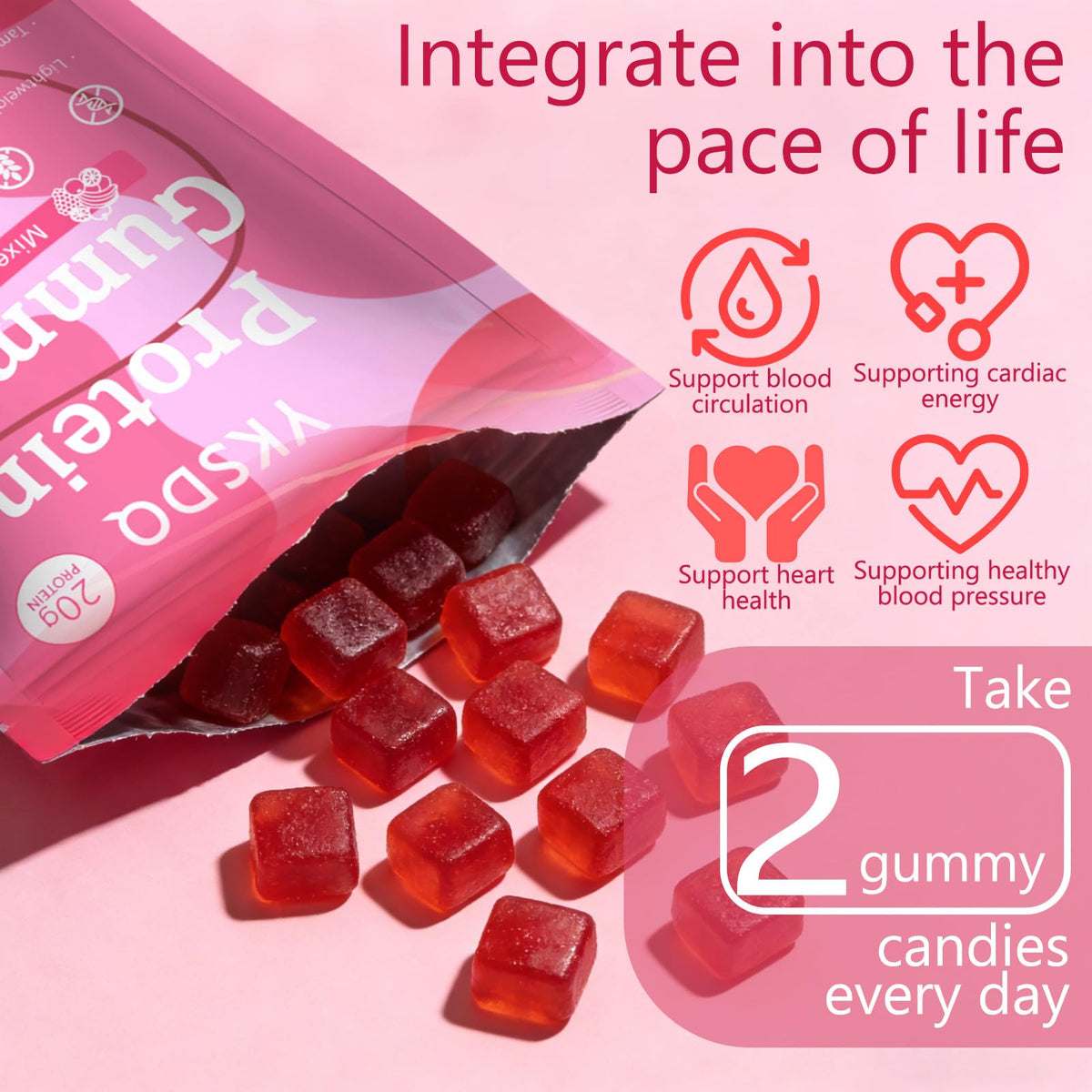 Protein Gummies for Women & Men, 20g Protein per Serving, Zero Sugar, Vegan, Supports Hair Skin Nails Health with Collagen, Energy Boosting Supplement, Mixed Berries Flavor, 60 Gummies (1) (1)