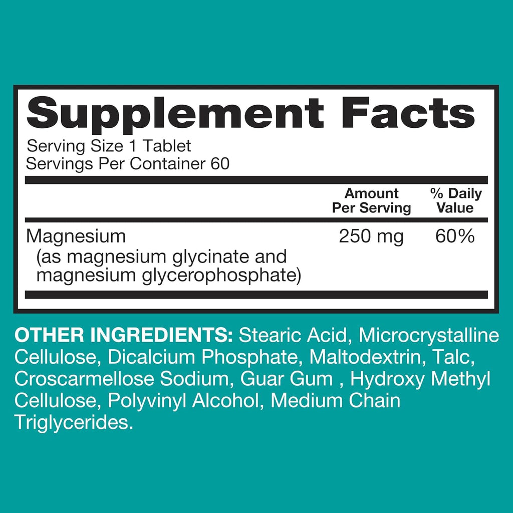 Qunol Ultra Magnesium Glycinate Complex 250mg, Vegetarian, Gluten-Free 60ct | Superior-Absorption One Pill Dose; Support Nerve, Bone & Muscle Health, Cognitive Performance, Healthy Stress Response