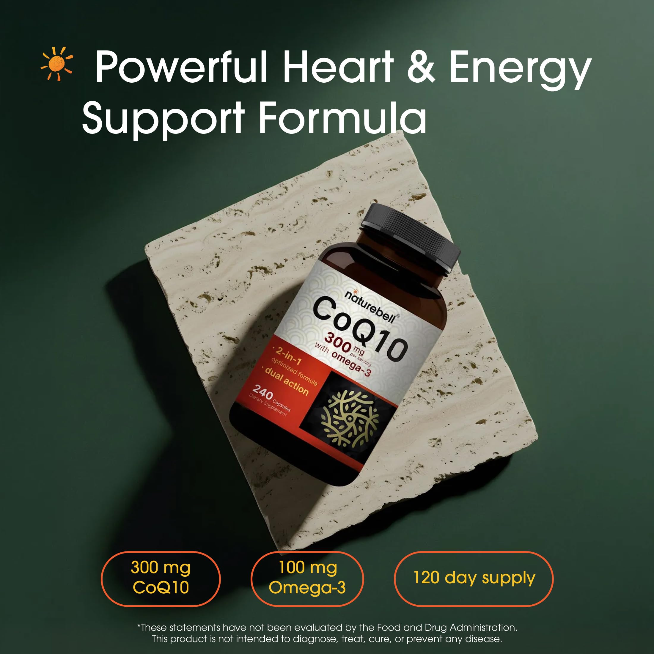 NatureBell CoQ10 300mg - 240 Capsules - High-Potency Support for Healthy Heart - Daily Energy & Vitality Aid with Antioxidant Support - Easily Absorbed Ubiquinone & Omega-3*