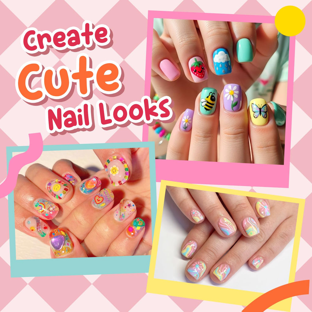 360pcs almond nail tips to create cute nail looks, showcasing vibrant designs. Verified by CuratCart for quality assurance.