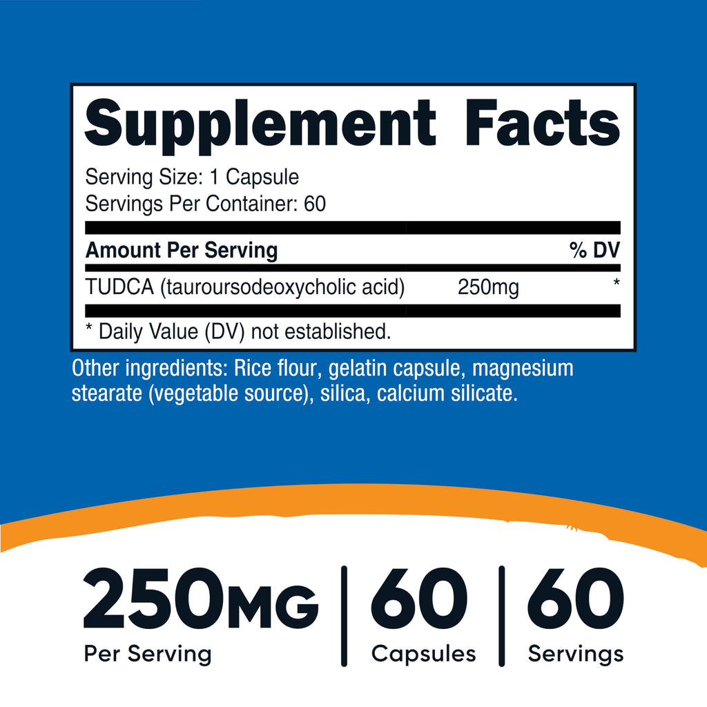 Nutricost Tudca 250mg, 60 Capsules (Tauroursodeoxycholic Acid) Gluten Free | GMO-Free