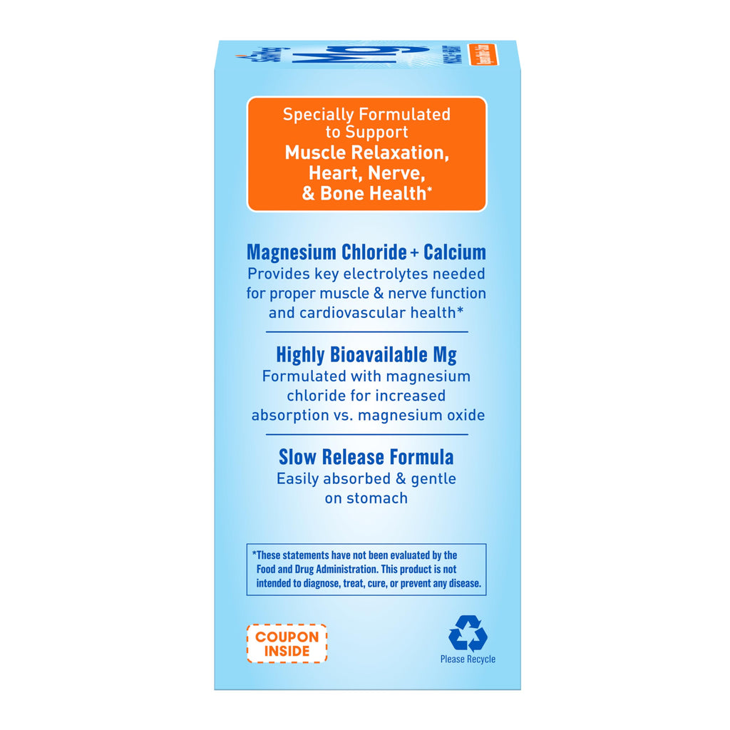 SlowMag Muscle & Heart Magnesium Chloride Supplement with Calcium, 120 Count, Supports Muscle Relaxation, Heart, Nerve & Bone Health, High Absorption