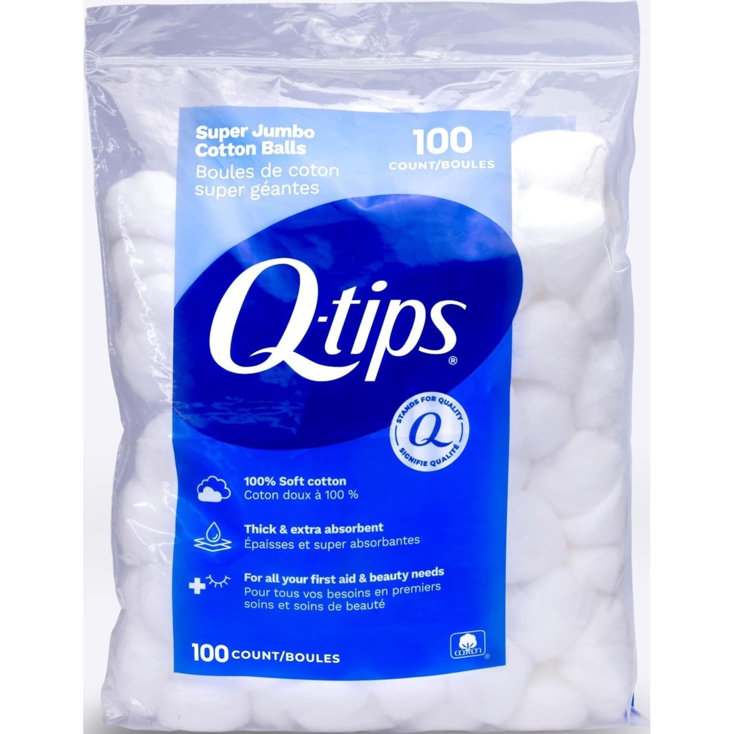Q-Tips Super Jumbo Cotton Balls for Beauty, First Aid and Baby Care, 100% Thick Cotton, 100 Count