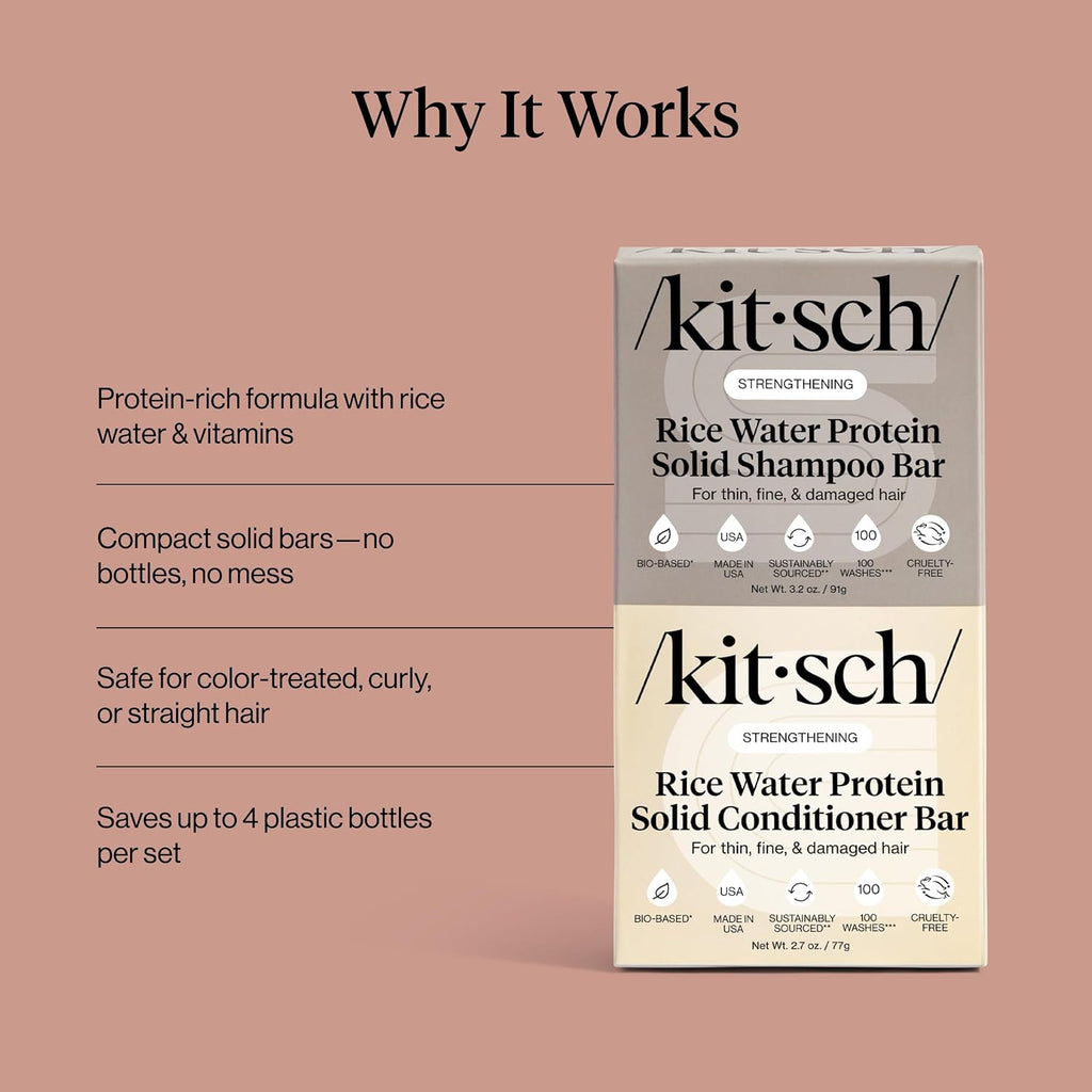 Buy now Kitsch Rice Water Protein Solid Shampoo and Conditioner Set for Hair Growth â€“ Strengthening Hair Care Duo w/Rice Protein & Vitamins for Damage Repair â€“ Paraben, Sulfate & Silicone Free, Made in USA at indiglob india