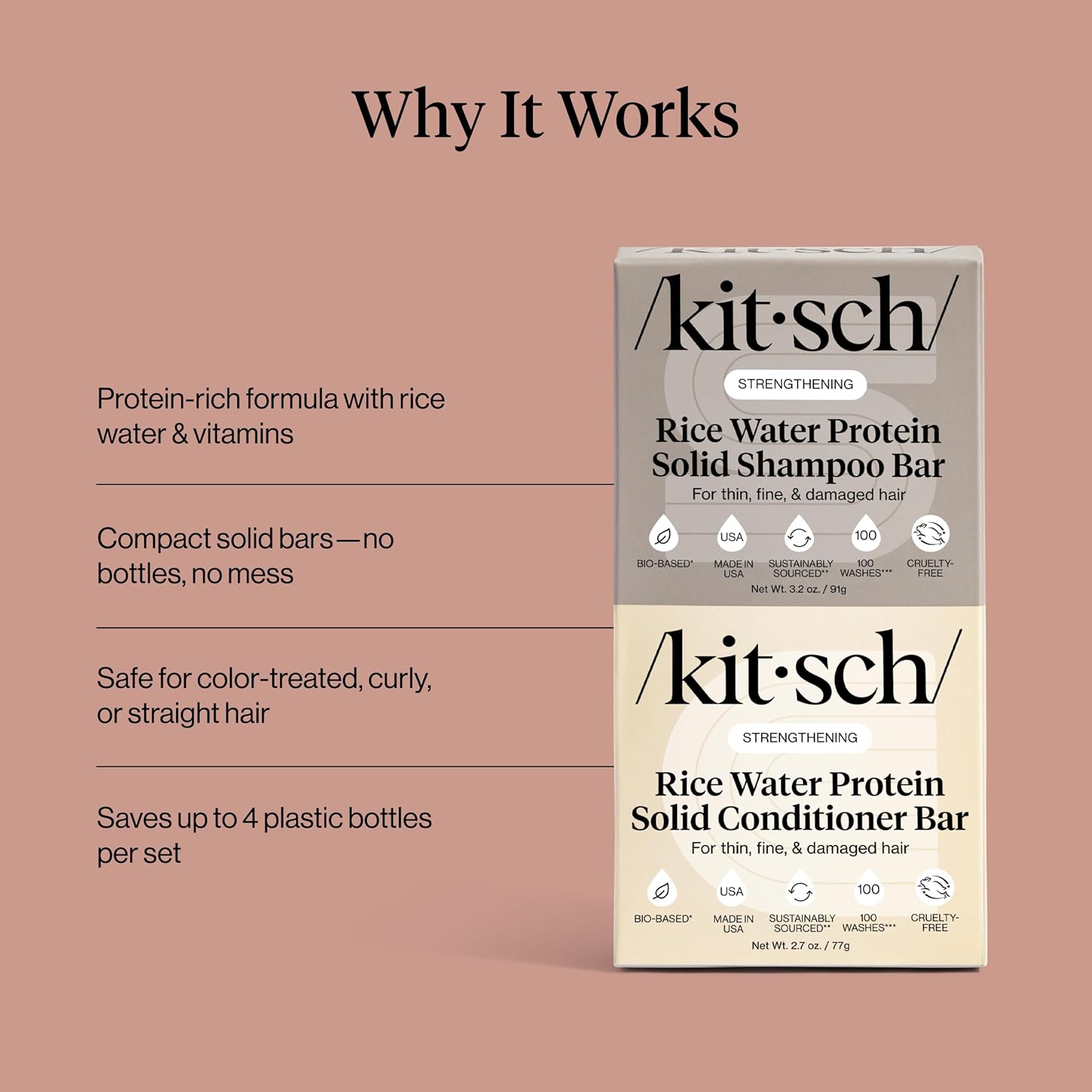 Buy now Kitsch Rice Water Protein Solid Shampoo and Conditioner Set for Hair Growth â€“ Strengthening Hair Care Duo w/Rice Protein & Vitamins for Damage Repair â€“ Paraben, Sulfate & Silicone Free, Made in USA at indiglob india