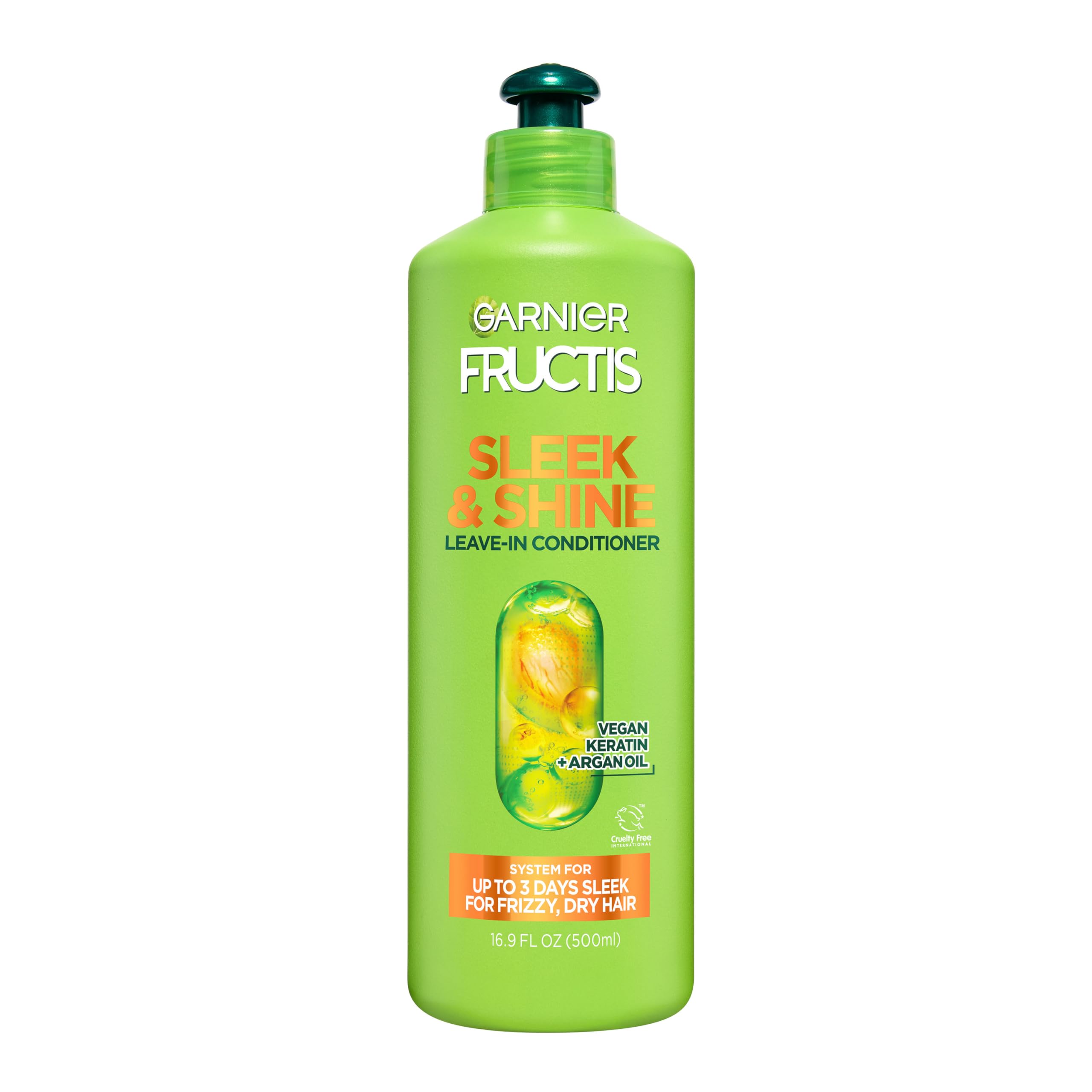 Garnier Fructis Sleek & Shine Leave-In Conditioner Cream, Anti-Frizz Hair Treatment with Plant Keratin + Argan Oil, Controls Frizz and Provides Smoothness For Frizzy, Dry Hair, 10.2 Fl Oz (Pack of 2)