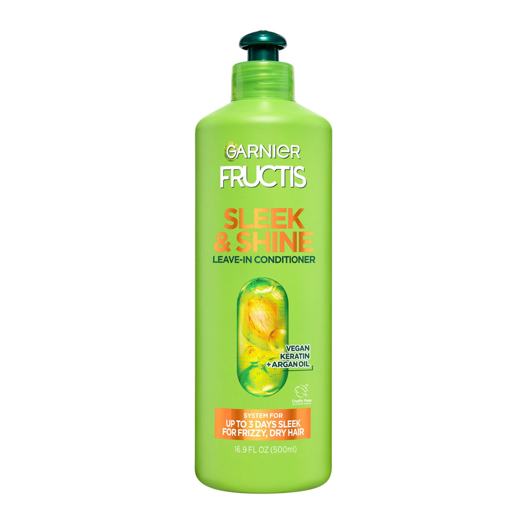 Garnier Fructis Sleek & Shine Leave-In Conditioner Cream, Anti-Frizz Hair Treatment with Plant Keratin + Argan Oil, Controls Frizz and Provides Smoothness For Frizzy, Dry Hair, 10.2 Fl Oz (Pack of 2)