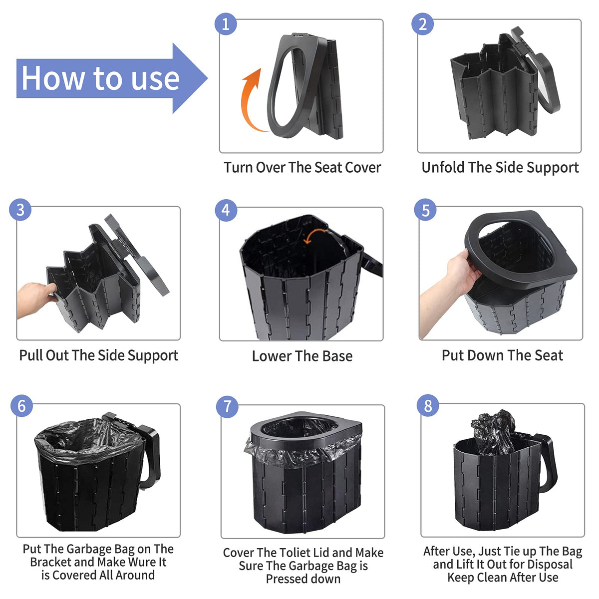 Portable Toilet for Camping, Potty Adults, Porta Travel Commode Bucket Car, Travel, Outdoor, Hiking, Backpack, Trips, Tent, Boat, Beach, Traffic Jam, Home