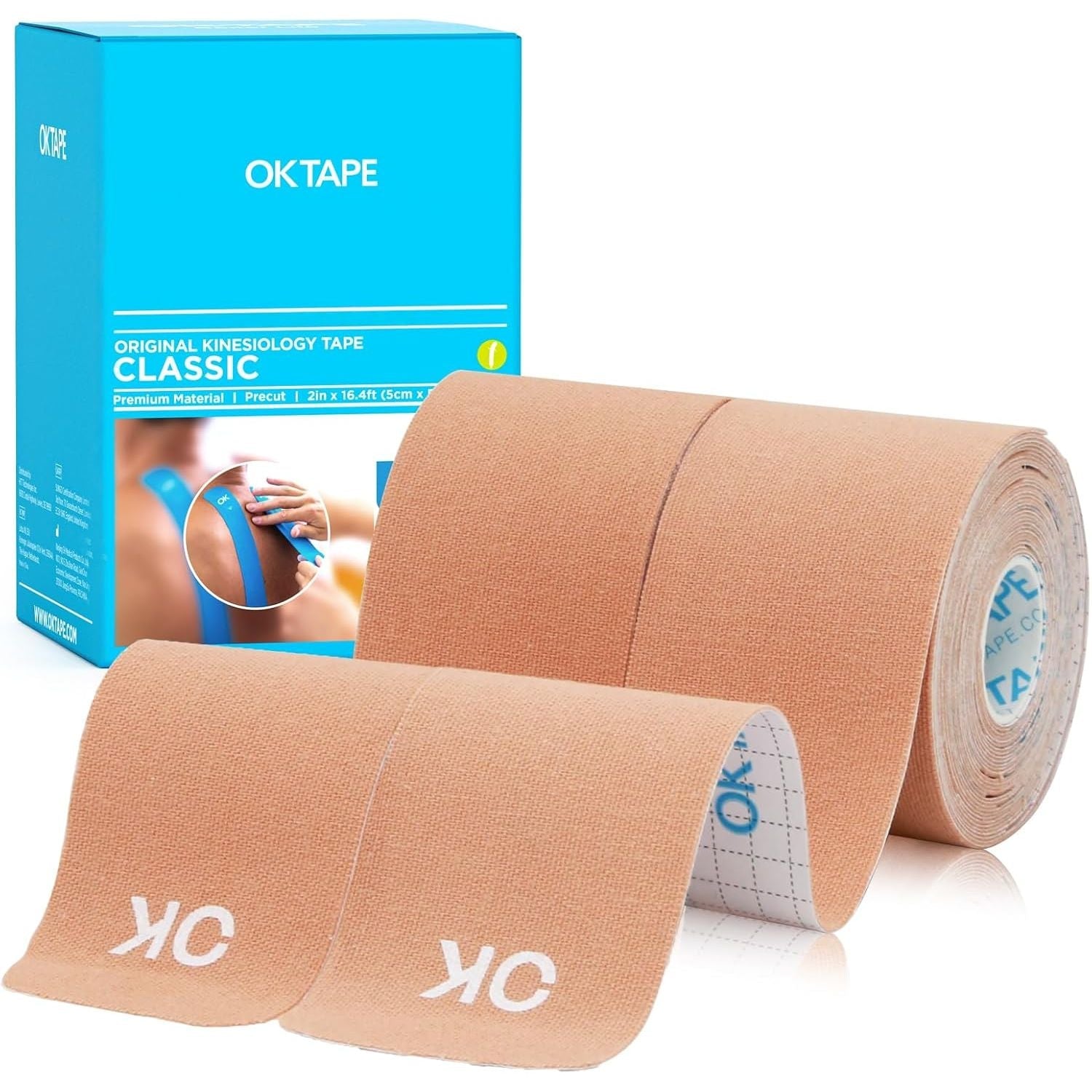 Buy now OK TAPE Kinesiology Tape 10 inches Precut, 20 Strips, Cotton Elastic Athletic Tape Latex Free, 2in x 16ft, Black 2 Rolls Beige at indiglob india