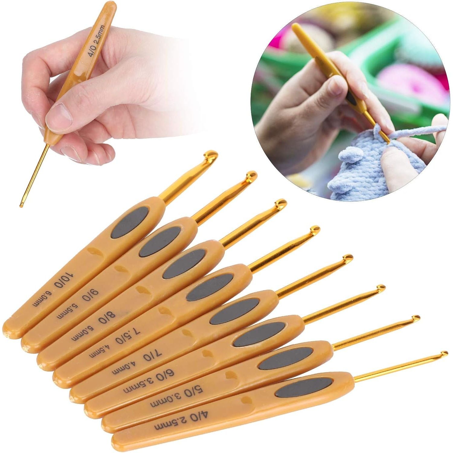 Buy now 8 Sizes Crochet Hooks Set,Ergonomic Crochet Hooks with Soft Rubber Handles and Number Marks for Grandmothers,Moms,Children,Beginners or Advanced Crochet Lovers at indiglob india