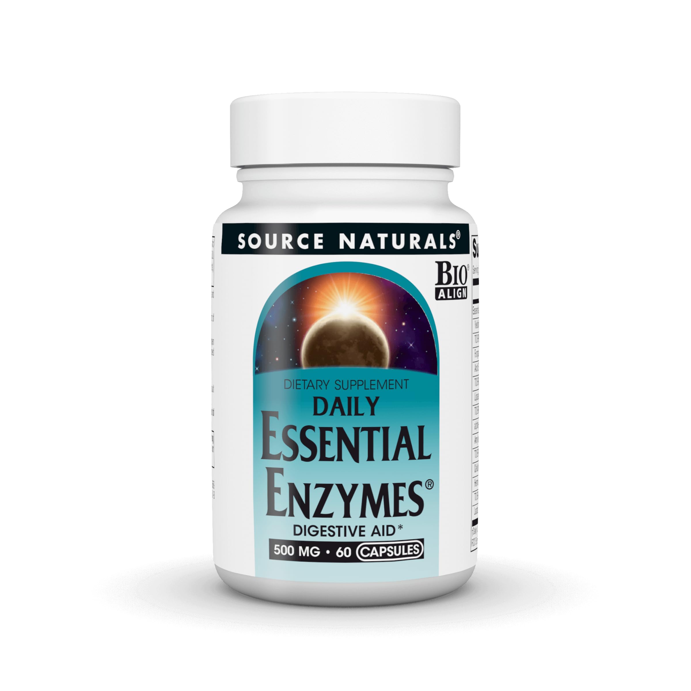 Source Naturals Daily Essential Enzymes, 500 mg - 60 Capsules | Bio-Aligned Digestive Aid Support for Digestion, Gas, Constipation & Bloating Relief*