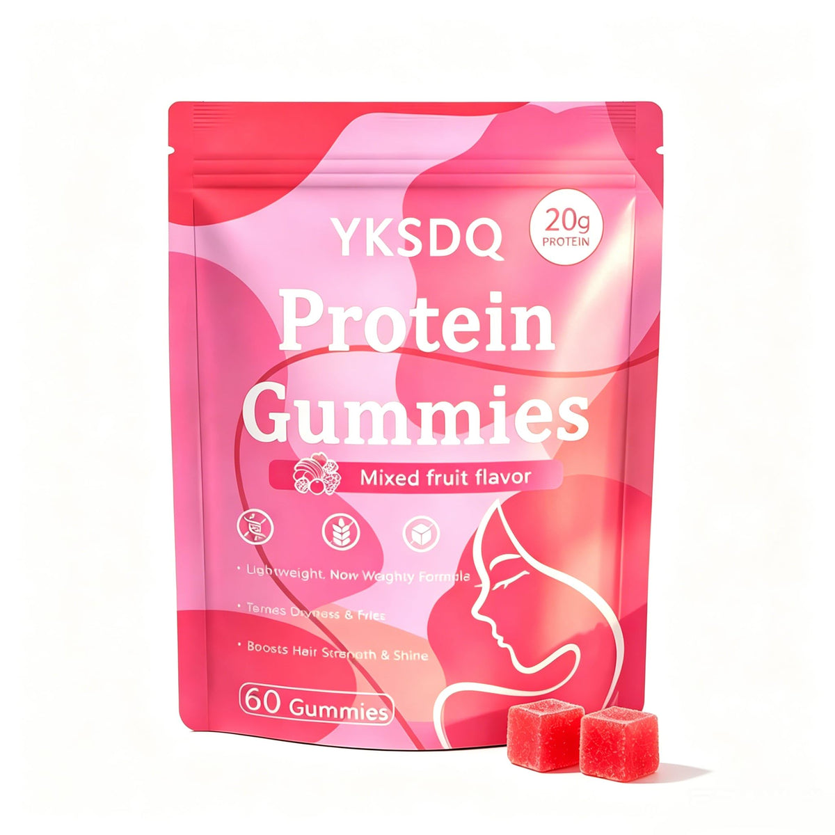 Protein Gummies for Women & Men, 20g Protein per Serving, Zero Sugar, Vegan, Supports Hair Skin Nails Health with Collagen, Energy Boosting Supplement, Mixed Berries Flavor, 60 Gummies (1) (1)