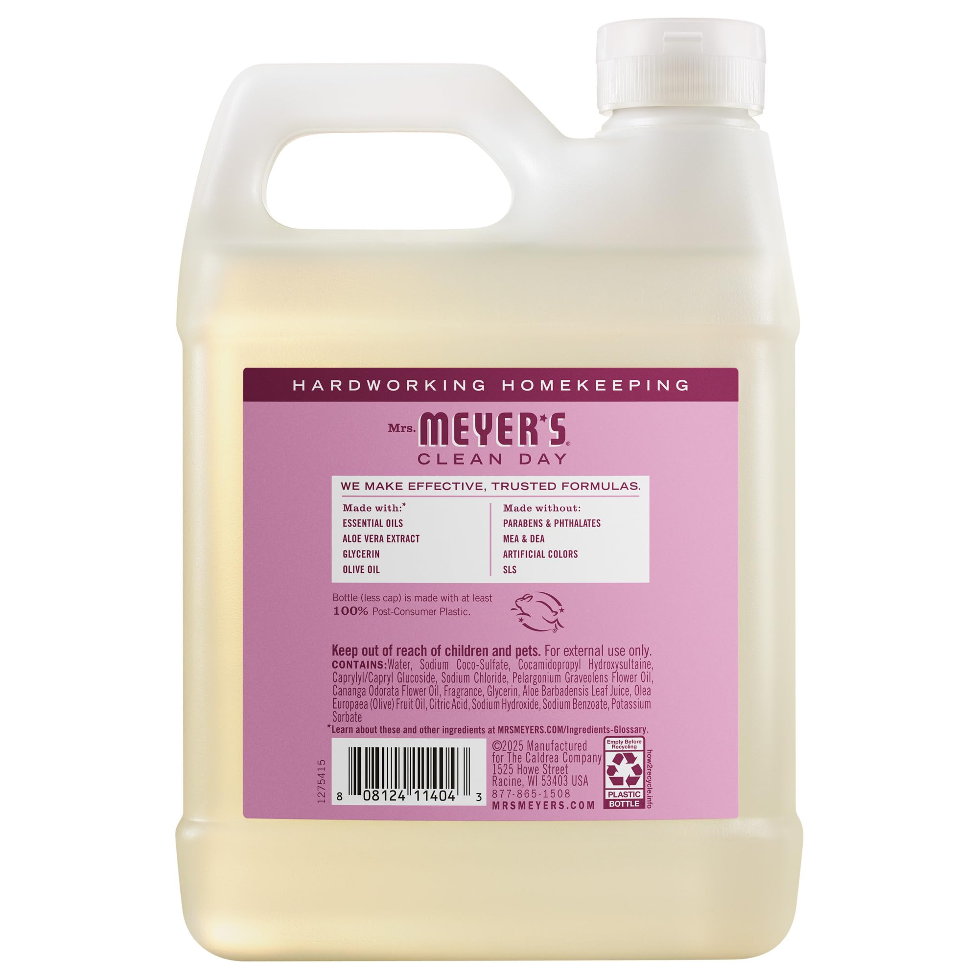 MRS. MEYER'S CLEAN DAY Liquid Hand Soap Refill, Peony Scent, 33 fl oz | Moisturizing Liquid Hand Soap, Softens and Cleans Hands, Cruelty Free, Made with Essential Oils, Olive Oil, and Aloe Vera