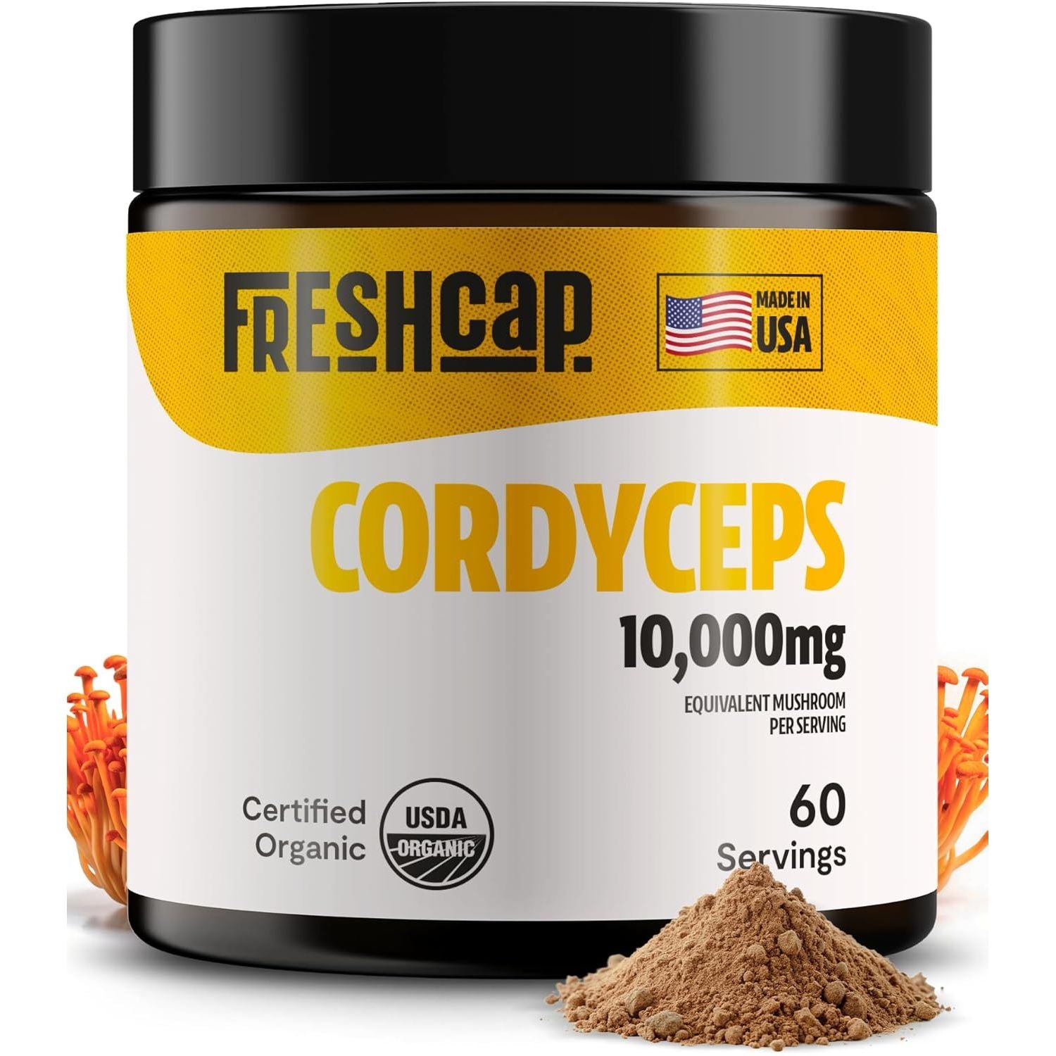 Buy now FreshCap Mushrooms Lions Mane Supplement Powder 14,000mg - Lions Mane Extract, Mushroom Supplement for Focus & Memory, Organic Lions Mane Powder (60 Servings) 60 Servings Cordyceps at indiglob india