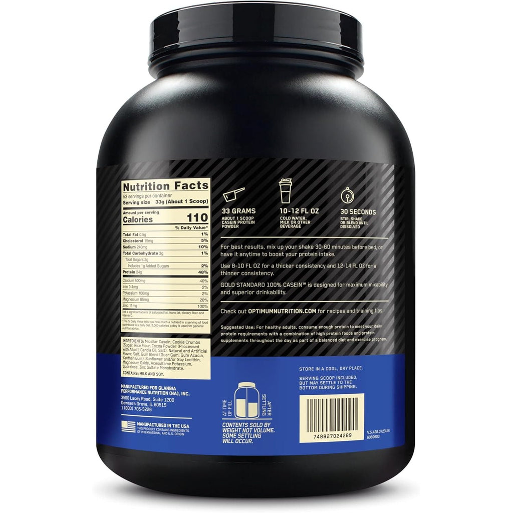 Buy now Optimum Nutrition Gold Standard 100% Micellar Casein Protein Powder, Slow Digesting, Helps Keep You Full, Overnight Muscle Recovery, Cookies and Cream, 4 Pound (Packaging May Vary) at indiglob india