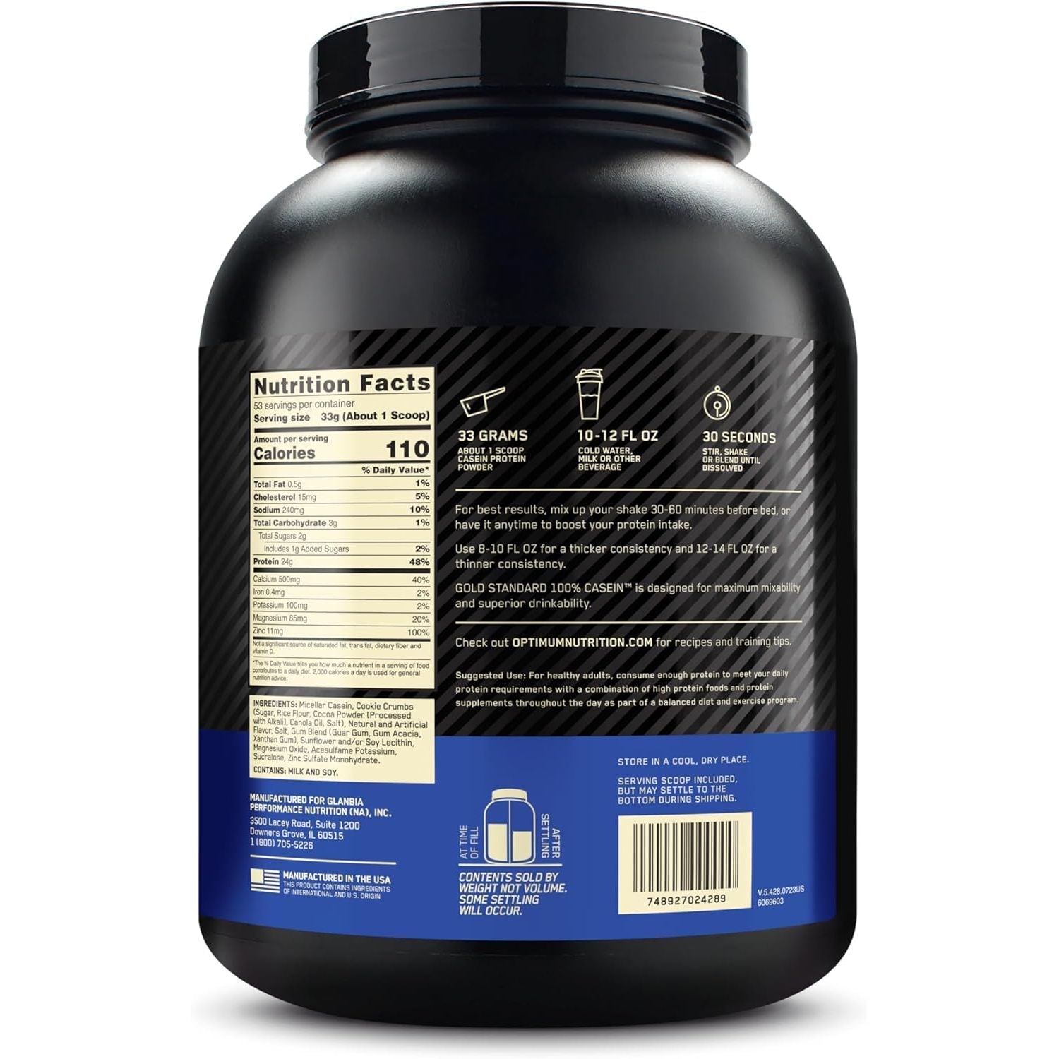 Buy now Optimum Nutrition Gold Standard 100% Micellar Casein Protein Powder, Slow Digesting, Helps Keep You Full, Overnight Muscle Recovery, Cookies and Cream, 4 Pound (Packaging May Vary) at indiglob india