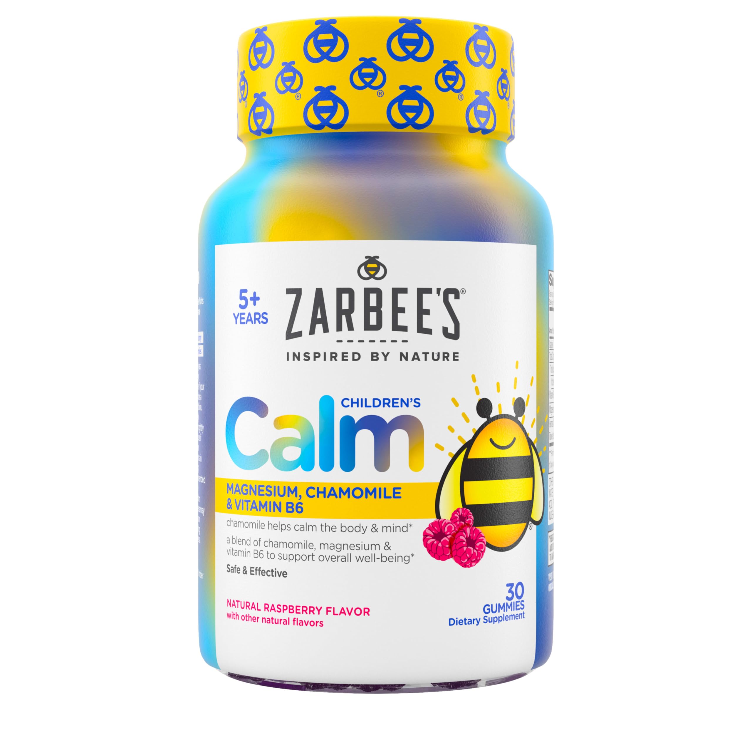 Zarbee's Kids Calm Gummies with Magnesium, Raspberry, 30 ct | For Kids Ages 5+ Years, Melatonin-Free, Support for a Calm Mind & Body, Chamomile & Vitamin B6
