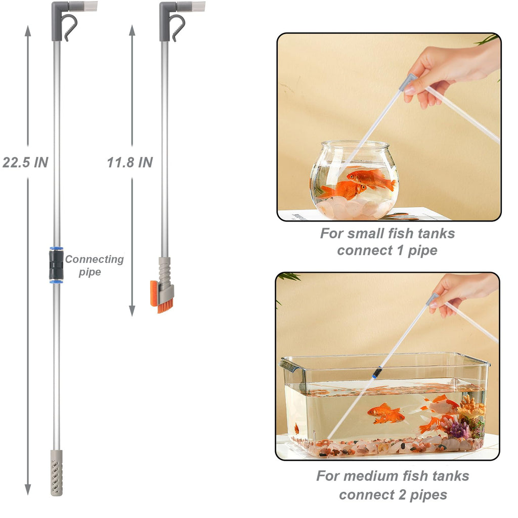 AREPK Compact Aquarium Siphon Vacuum and Water Changer Kit with Cleaning Brush. Perfect for Simultaneous Water Changing and Cleaning in Small Fish Tanks. Gravel and Sand Cleaning.
