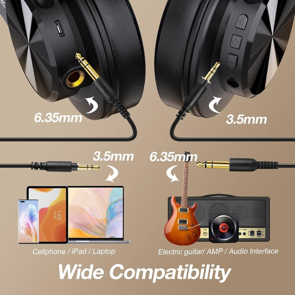 Buy now OneOdio A70 Bluetooth Over Ear Headphones, Wireless Headphones with 72H Playtime, Hi-Res, Built-in Mic, 3.5mm/6.35mm Wired Audio Jack for Studio Monitor & Mixing DJ Guitar AMP, Computer PC Gaming at indiglob india
