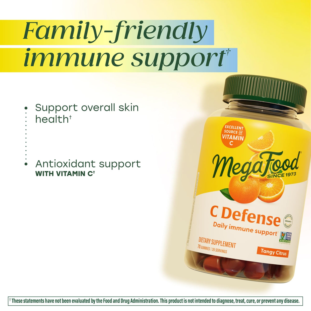 MegaFood C Defense Vitamin C Gummies, Immune Support, Tangy Citrus, 70 Ct