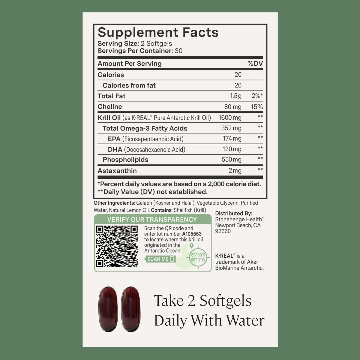 Stonehenge Health Dynamic Krill Oil | Triple Strength Omega-3 1600mg - 60ct