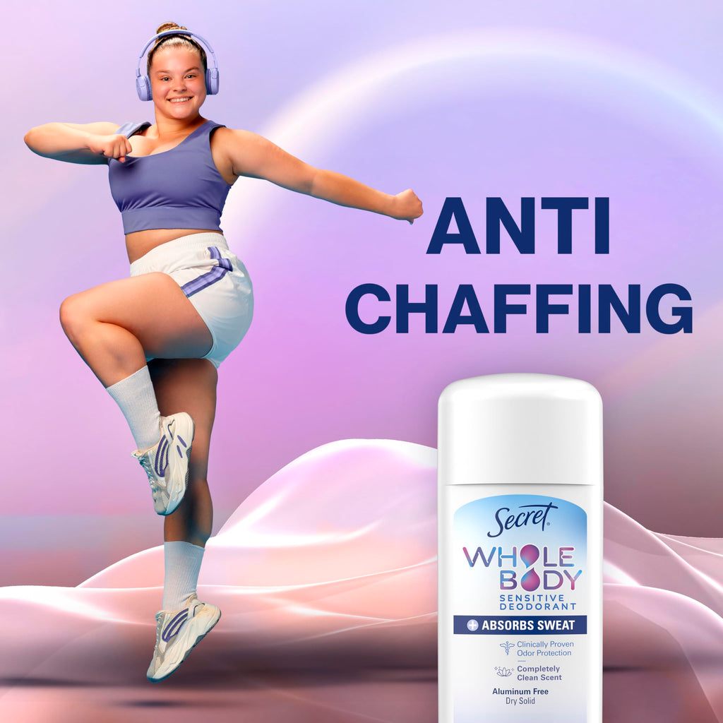 Secret Whole Body Deodorant Dry Feel Stick + Absorbs Sweat for Women, Naturally Derived Ingredients, Completely Clean Scent, Aluminum Free Deodorant Stick, 72 HR Odor Protection, 2.4 oz