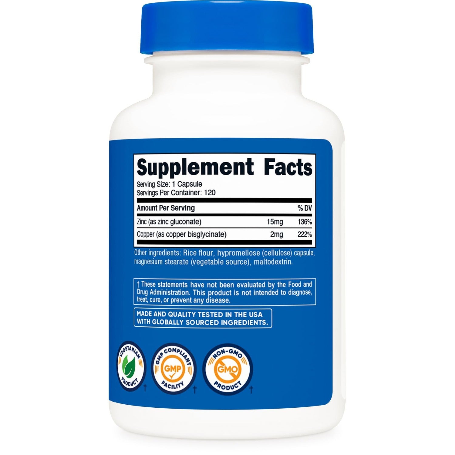 Nutricost Zinc + Copper Capsules, 120 Servings, GMO-Free, Vegetarian | 15MG Zinc + 2MG Copper Per Serving
