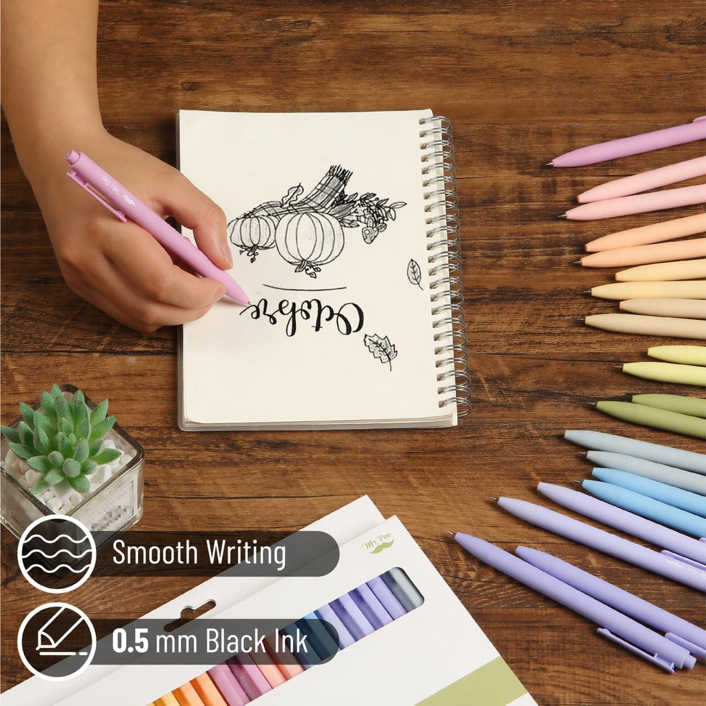 Mr. Pen- Retractable Gel Pens, 22 Pack, Black Ink, Mild Pastel Barrel