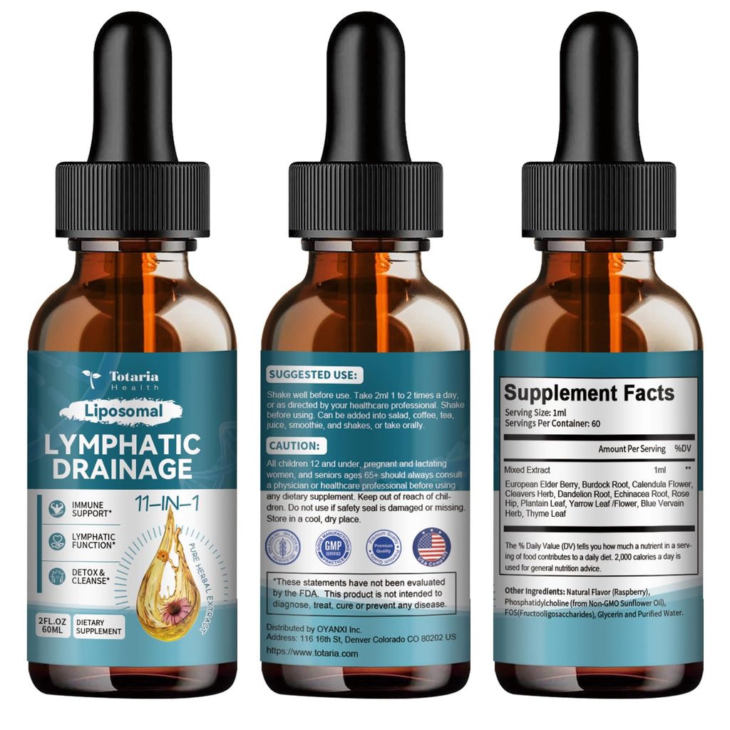 2Pack Liposomal Lymphatic Drainage Drops - 11 In 1 Organic Lymphatic Drainage Supplement with Burdock Root, Echinacea, Elderberry, Calendula, Cleavers Herb, Dandelion Supports Lymphatic Health 4 FL.OZ