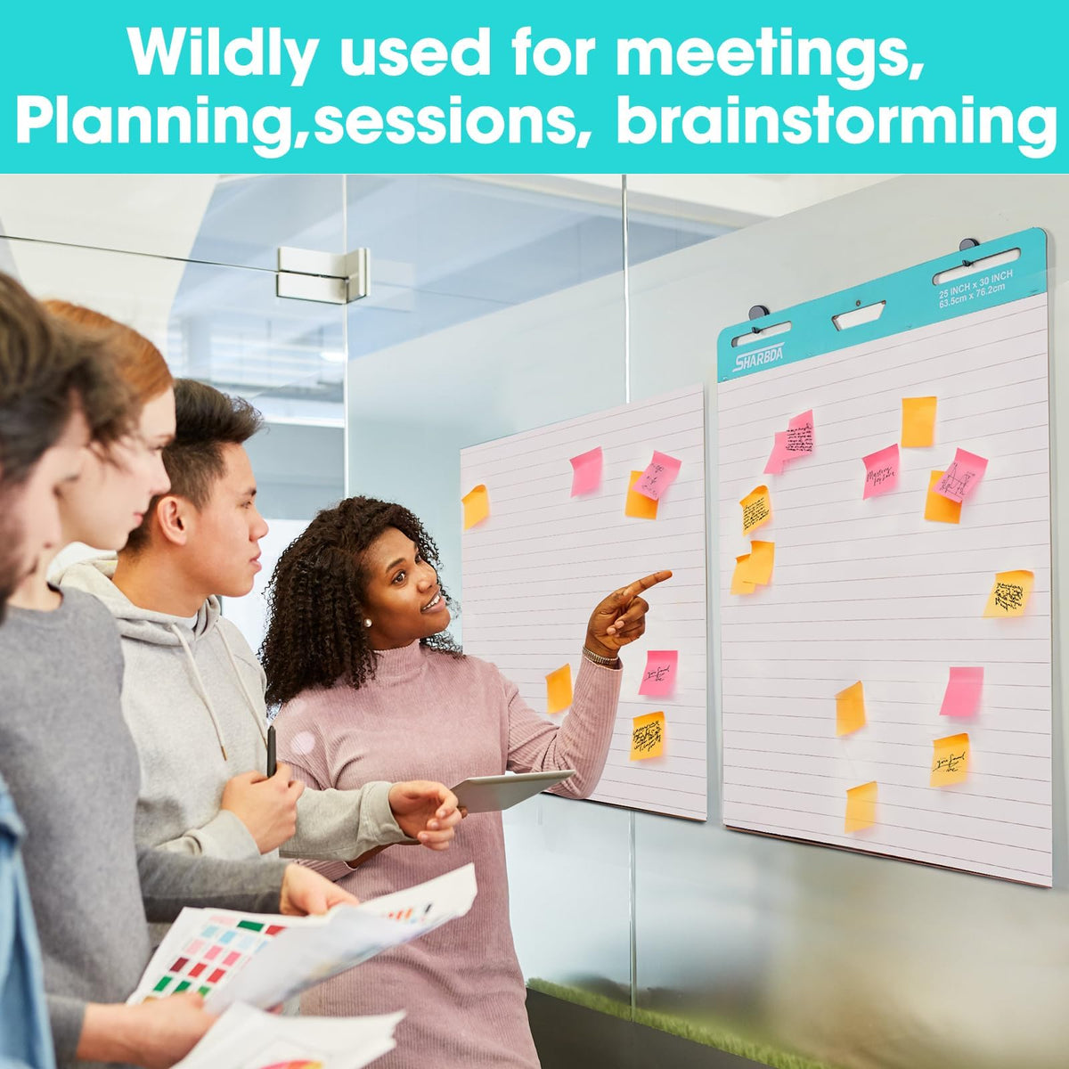 Lined Sticky Easel Pad, 15 * 18 inch,Self-Stick Flip Chart Paper, Super Adhesive & Bleed-Resistant,Micro-Perforated Tear,Classroom Teacher Office Presentation Pads,3 Pads/Pack,90Sheets