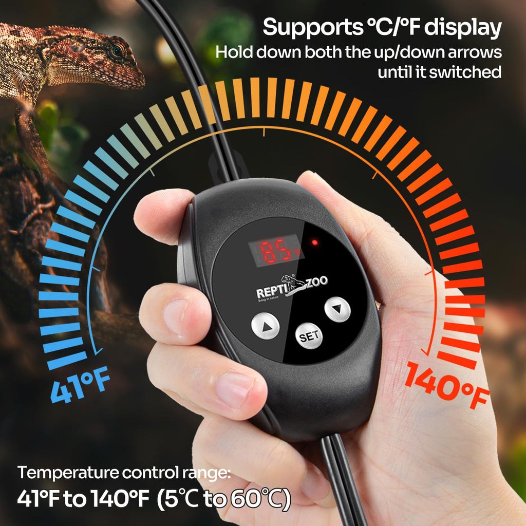 REPTIZOO Dimming Thermostat, PID Temperature Controller with Memory Function, Reptile Thermostat for Reptile Heat lamp, Specifically Designed for Light Heat Bulbs & Heaters