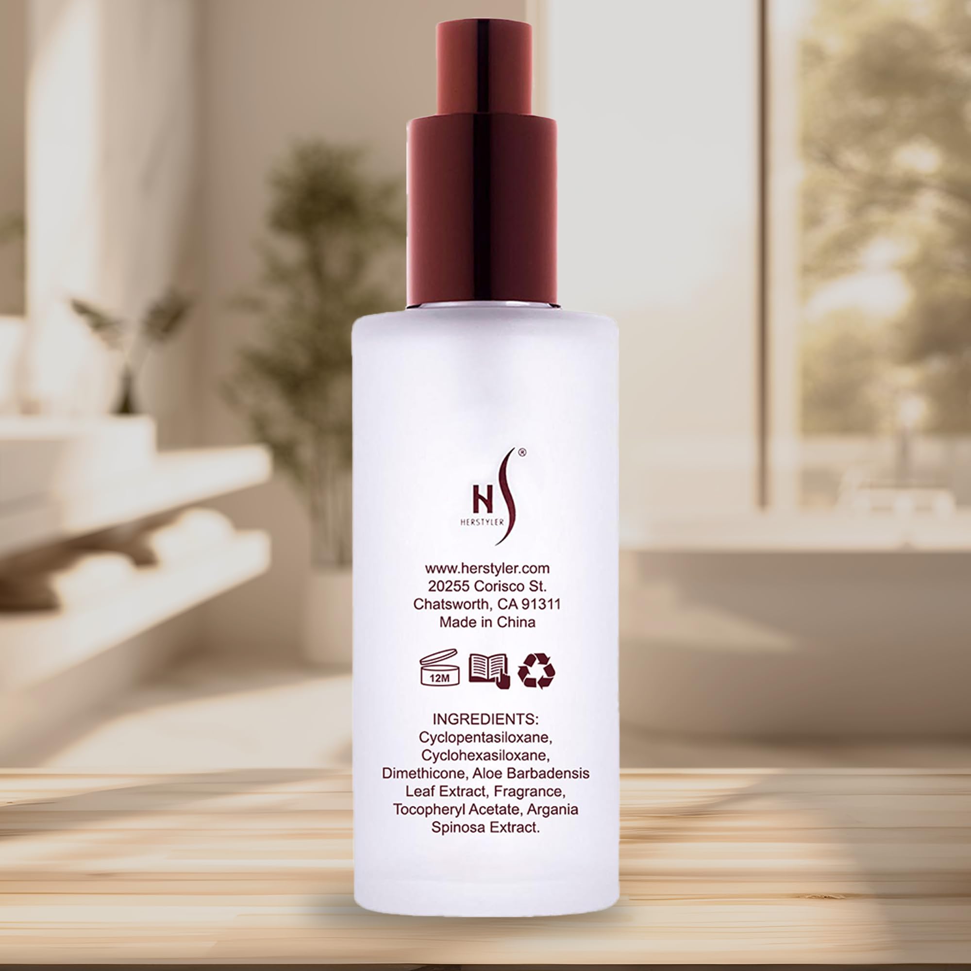 HerStyler Argan Oil Hair Serum - for Frizz, Straightening, Styling & Shine | Hair Repair Serum for Frizzy & Damaged Hair - Lightweight - Hydrating - Fast Absorbing - For Thicker, Fuller Hair - 1 Pack