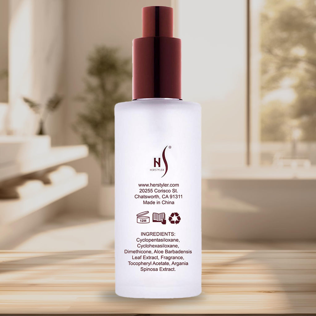 HerStyler Argan Oil Hair Serum - for Frizz, Straightening, Styling & Shine | Hair Repair Serum for Frizzy & Damaged Hair - Lightweight - Hydrating - Fast Absorbing - For Thicker, Fuller Hair - 1 Pack